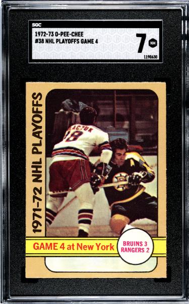 1972-73 O-Pee-Chee NHL Playoffs Game 4 Card #38-SGC Graded 7 NM (Boston Bruins vs New York Rangers)-Powers Sports Memorabilia