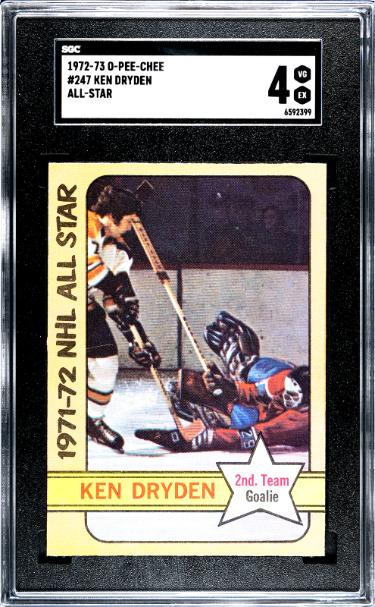 Ken Dryden 1972-73 O-Pee-Chee NHL All-Star Card #247- SGC Graded 4 VG-EX (Montreal Canadiens)-Powers Sports Memorabilia