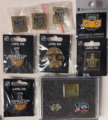 Nashville Predators 11 Label Pin Lot- 2017/2019 Stanley Cup Playoffs/ESPN/Sommet Center-Powers Sports Memorabilia