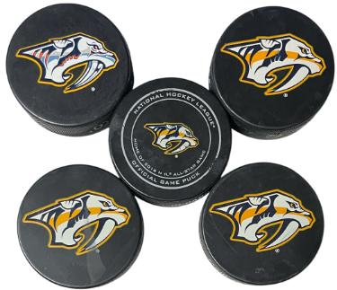 Nashville Predators NHL 5 Hockey Puck Lot/2016 NHL All-Star Game- minor wear-Powers Sports Memorabilia