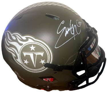 Eddie George Autographed Tennessee Titans Salute to Service Speed Riddell NFL FS Authentic Helmet #27 Custom Visor #27- Fanatics-Powers Sports Memorabilia