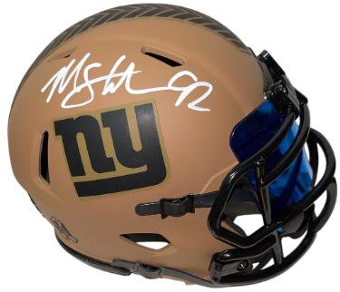 Michael Strahan Autographed New York Giants Salute to Service Riddell NFL Speed Mini Helmet w/ Custom Visor #92- Beckett Witnessed-Powers Sports Memorabilia