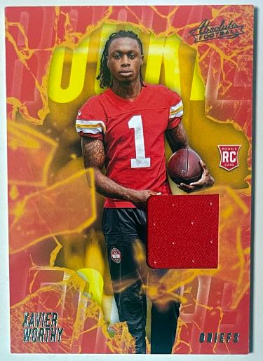 Xavier Worthy 2024 Panini Absolute Rookie Force Relic Card #RF-XWY (Kansas City Chiefs)-Powers Sports Memorabilia