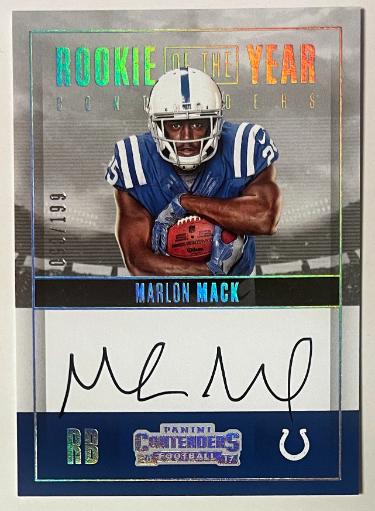 Marlon Mack Autographed 2017 Panini Contenders ROY Favorites Rookie On Card Auto RY-MM- /199 (Indianapolis Colts)-Powers Sports Memorabilia