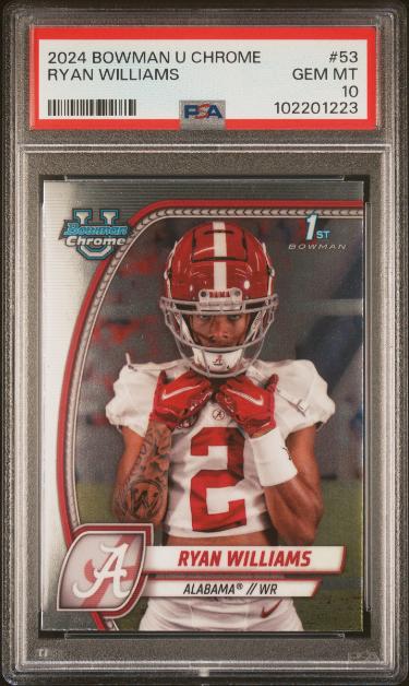 Ryan Williams 2024 1st Bowman U Chrome Rookie Card #53- PSA Graded 10 Gem Mint (Alabama Crimson Tide)-Powers Sports Memorabilia