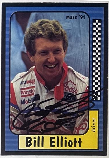 Bill Elliott Autographed 1991 Maxx NASCAR On Card Auto #9- COA-Powers Sports Memorabilia