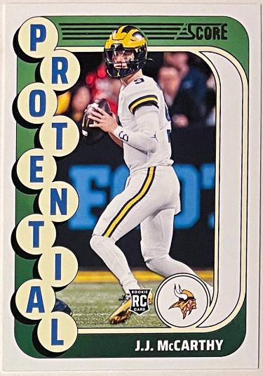 JJ/J.J. McCarthy 2024 Panini Score Rookie Card (RC) #10 (Minnesota Vikings)-Powers Sports Memorabilia