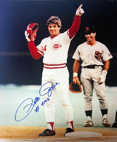 Pete Rose Autographed Cincinnati Reds 16x20 Photo 4192 (Record Breaker)- COA/Collector's Showcase of America Show Ticket-Powers Sports Memorabilia