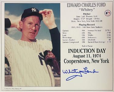 Whitey Ford Autographed New York Yankees Hall of Fame Induction Day Photo/Card- Collector's Showcase LOA/Show Ticket- MLB Licensed-Powers Sports Memorabilia