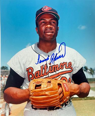 Frank Robinson Autographed Baltimore Orioles MLB Licensed 8x10 Photo imperfect- COA/Show Ticket (HOF/TC)-Powers Sports Memorabilia
