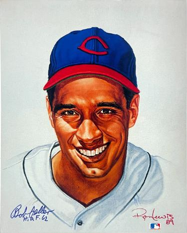 Bob Feller Autographed Cincinnati Reds MLB Licensed Ron Lewis 89 8x10 Photo HOF 62- COA/Show Ticket-Powers Sports Memorabilia