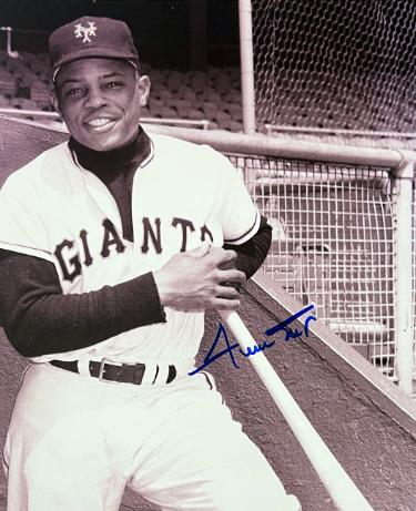 Willie Mays Autographed New York Giants Vintage 8x10 Photo imperfect- The Score Board COA-Powers Sports Memorabilia