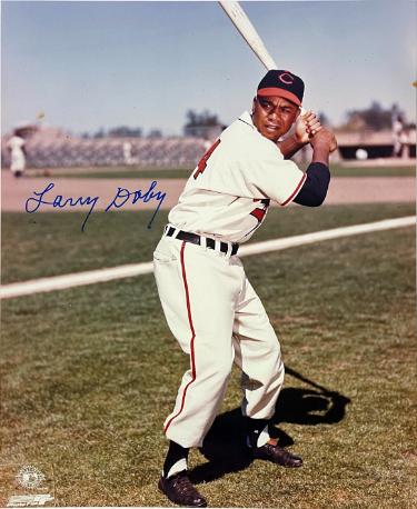 Larry Doby Autographed Cleveland MLB Licensed 8x10 Photo minor dings- COA/CSA Show Ticket/Photo (HOF/7X AS)-Powers Sports Memorabilia