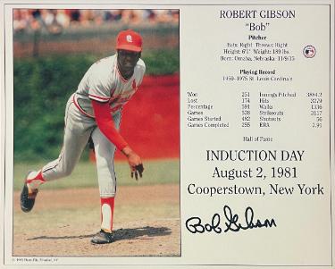 Bob Gibson Autographed St. Louis Cardinals MLB Licensed Hall of Fame Induction Day 8x10 Photo/Card- Tuff Stuff COA/Show Ticket-Powers Sports Memorabilia