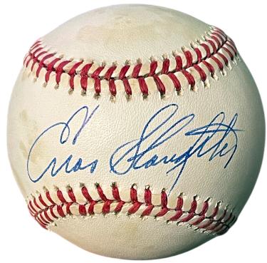 Enos Slaughter Autographed RONL Rawlings Official National League Baseball toned- COA (HOF/Cardinals/Yankees)-Powers Sports Memorabilia