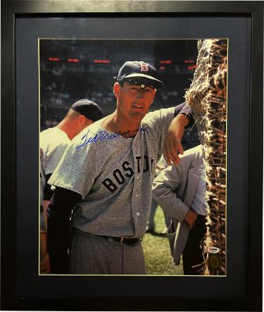 Ted Williams Autographed Boston Red Sox 16 x 20 Photograph Custom Framing- PSA Full LOA #K43909/#9 Hologram/Green Diamond COA-Powers Sports Memorabilia