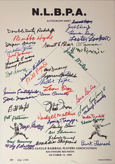 Negro League (N.L.B.P.A) Autographed 1990 Reunion 11x17 Poster Sheet 43 Sigs- Beckett Leonard, Radcliff, Fields, Day, Irvin, Pope-Powers Sports Memorabilia