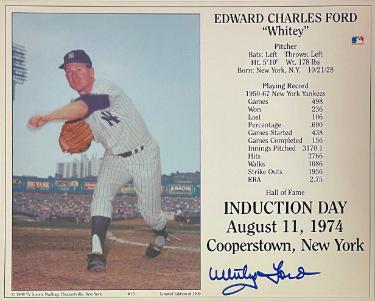 Whitey Ford Autographed New York Yankees MLB Licensed Hall of Fame Induction Day 8x10 Photo/Card- Tuff Stuff COA/Show Ticket-Powers Sports Memorabilia