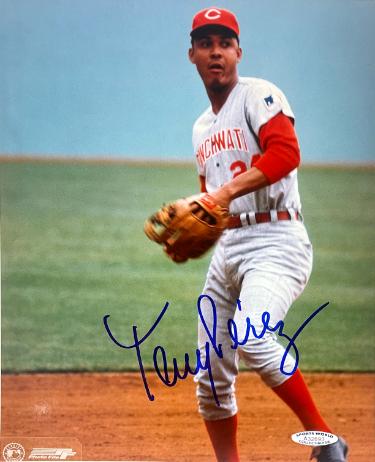Tony Perez Autographed Cincinnati Reds MLB Licensed 8x10 Photo imperfect- Sports World Collectibles #A32693/COA (HOF)-Powers Sports Memorabilia