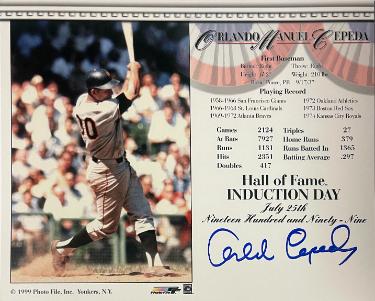 Orlando Cepeda Autographed MLB Licensed Hall of Fame Induction Day 8x10 Photo/Card- Tuff Stuff COA/Show Ticket-Powers Sports Memorabilia