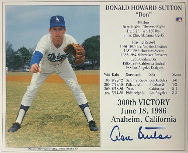 Don Sutton Autographed Los Angeles Dodgers MLB Licensed 300th Victory June 18, 1986 8x10 Photo/Card- Tuff Stuff COA (HOF)-Powers Sports Memorabilia