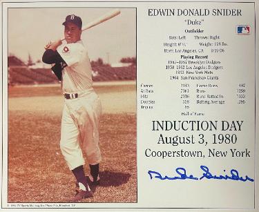 Duke Snider Autographed Brooklyn Dodgers MLB Licensed Hall of Fame Induction Day 8x10 Photo/Card- Tuff Stuff COA-Powers Sports Memorabilia