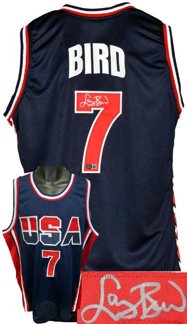 Larry Bird Autographed Team USA Navy TB Custom Stitched Basketball Jersey XL- Beckett Witnessed-Powers Sports Memorabilia