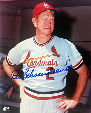 Red Schoendienst Autographed St. Louis Cardinals MLB Licensed 8x10 Photo- COA/CSA Show Ticket-Powers Sports Memorabilia