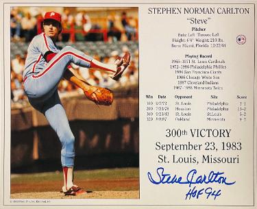Steve Carlton Autographed Philadelphia Phillies MLB Licensed 300th Victory September 23, 1983 8x10 Photo/Card HOF 94- Tuff Stuff COA-Powers Sports Memorabilia