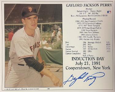 Gaylord Perry Autographed San Francisco Giants MLB Licensed Hall of Fame Induction Day 8x10 Photo/Card- COA-Powers Sports Memorabilia