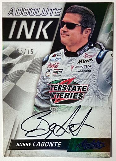 Bobby Labonte 2017 Absolute Ink Autographs Blue On Card Auto #AI-BL- /75-Powers Sports Memorabilia