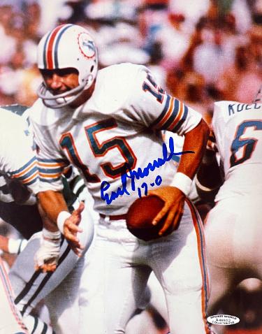Earl Morrall Autographed Miami Dolphins 8x10 Photo 17-0- Sports World Collectibles #A48502/COA-Powers Sports Memorabilia