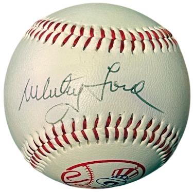 Whitey Ford Autographed MLB New York Yankees Logo Baseball- COA (HOF)-Powers Sports Memorabilia