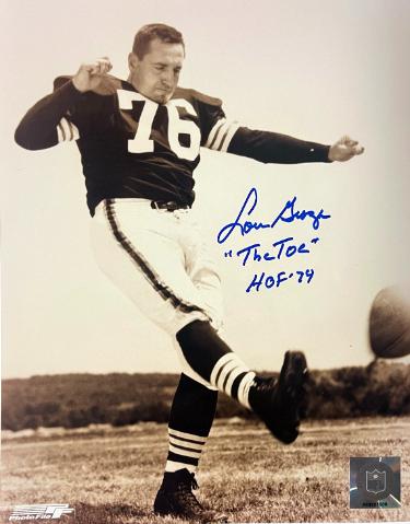 Lou Groza Autographed Cleveland Browns NFL Licensed Vintage 8x10 Photo dual "The Toe"/HOF 79 imperfect- COA/Allan George Enterprises-Powers Sports Memorabilia