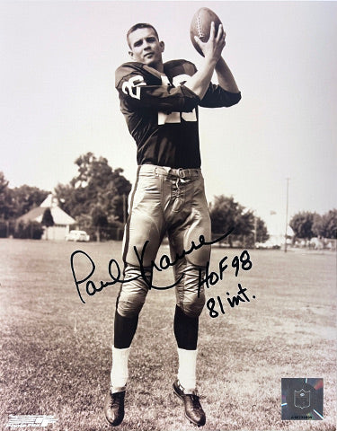 Paul Krause has hand Autographed this Minnesota Vikings NFL Licensed 8x10 Photo HOF 98/81 INT- COA/Show Ticket-Powers Sports Memorabilia