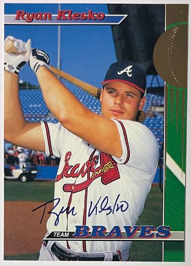 Ryan Klesko Autographed 1993 Topps Stadium Club Teams Rookie On Card Auto (RC) #26- COA (Atlanta Braves)-Powers Sports Memorabilia