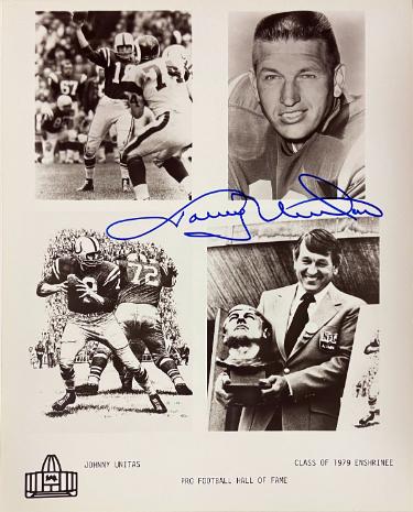 Johnny Unitas Autographed Baltimore Colts B&W HOF Collage 8x10 Photo- Tuff Stuff LOA-Powers Sports Memorabilia