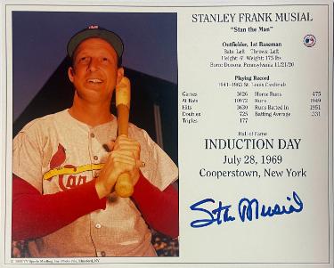 Stan Musial Autographed St. Louis Cardinals MLB Licensed Hall of Fame Induction Day 8x10 Photo/Card- Tuff Stuff COA/Show Ticket-Powers Sports Memorabilia
