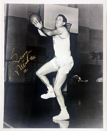 George Mikan Autographed Minneapolis Lakers Vintage 8x10 Photo imperfect- COA (HOF)-Powers Sports Memorabilia