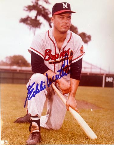 Eddie/Ed Mathews Autographed Milwaukee Braves MLB Licensed 8x10 Photo- COA (HOF/512 HR/9X AS)-Powers Sports Memorabilia