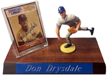 Don Drysdale Autographed 1989 Kenner Starting Lineup Baseball Greats Dodgers Trading Card/SLU Figure/Display/Wood Base/Nameplate- COA-Powers Sports Memorabilia
