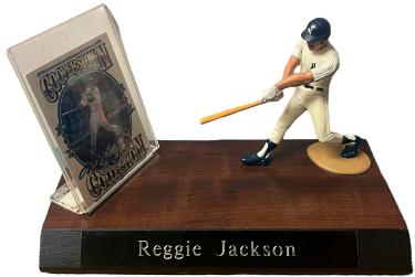 Reggie Jackson Autographed 1993 Kenner Starting Lineup Cooperstown Collection Yankees Card/SLU Figure/Display/Wood Base- Upper Deck-Powers Sports Memorabilia