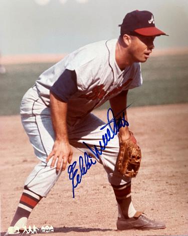 Eddie/Ed Mathews Autographed Atlanta Braves MLB Licensed 8x10 Photo imperfect- COA (HOF/512 HR/9X AS)-Powers Sports Memorabilia