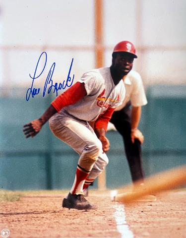 Lou Brock Autographed St. Louis Cardinals MLB Licensed 8x10 Photo- COA (HOF)-Powers Sports Memorabilia