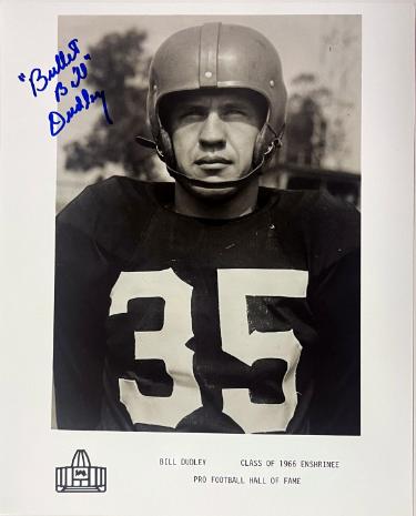 Bill Dudley Autographed Pittsburgh Steelers Class of 1966 Enshrinee Pro Football Hall of Fame 8x10 Photo Bullet imperfect- COA-Powers Sports Memorabilia