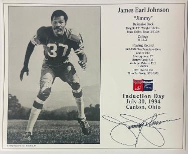 Jimmy Johnson Autographed San Francisco 49ers Pro Football Hall of Fame Induction Day Photo/Card imperfect- COA-Powers Sports Memorabilia