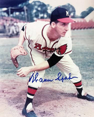 Warren Spahn Autographed Milwaukee Braves 8x10 Photo imperfect- COA/HOF/ 1957 CY YOUNG-Powers Sports Memorabilia
