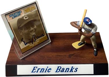 Ernie Banks Autographed 1989 Kenner Starting Lineup Baseball Greats Cubs Trading Card/SLU Figure/Display/Wood Base/Nameplate-COA-Powers Sports Memorabilia