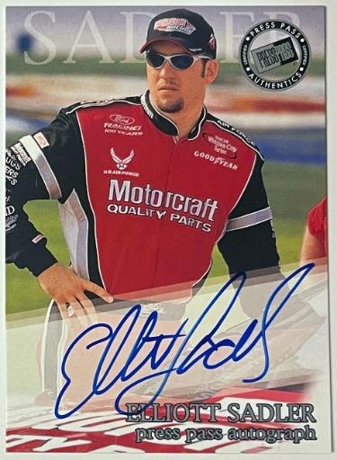 Elliott Sadler Autographed NASCAR 2001 Press Pass Authentics On Card Auto-Powers Sports Memorabilia