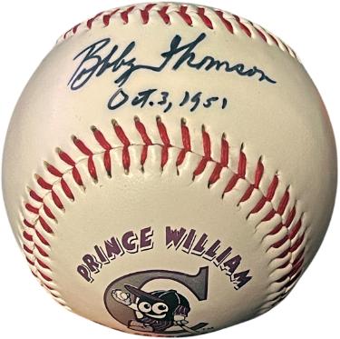 Bobby Thomson Autographed Prince William Cannons Fotoball Oct. 3, 1951- COA-Powers Sports Memorabilia